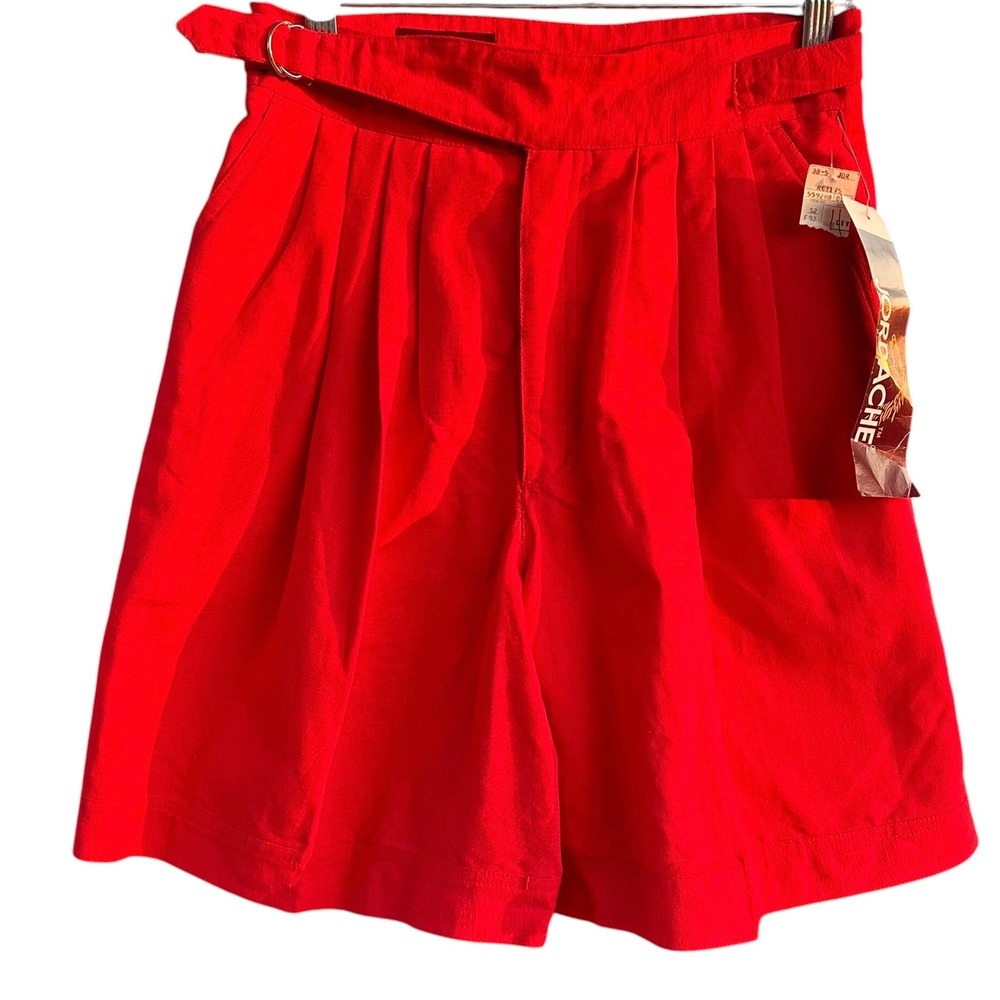 Vintage Jordache Red High Waisted Pleated Shorts Ramie Cotton D-Ring Size 11 NWT
